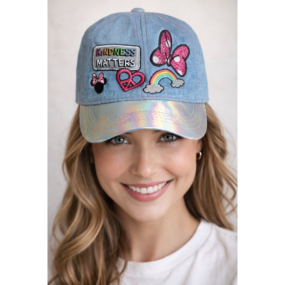 Disney Kindness Matters Denim Baseball Cap  Iridescent Brim Adjustable | Women's